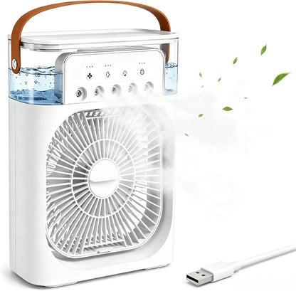 The "PolarChill" 3-in-1 Mini Air Cooler With 3 Wind Speed, 2H/4H/6H Timer, 3 Misting Modes, 7 LED Light & 250ml Water Tank,USB Charge, Fan for Office, Home, Bedroom,Camping