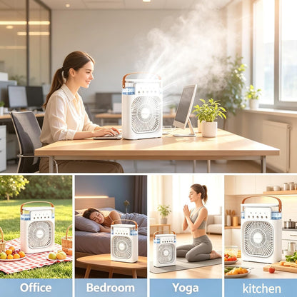 The "PolarChill" 3-in-1 Mini Air Cooler With 3 Wind Speed, 2H/4H/6H Timer, 3 Misting Modes, 7 LED Light & 250ml Water Tank,USB Charge, Fan for Office, Home, Bedroom,Camping