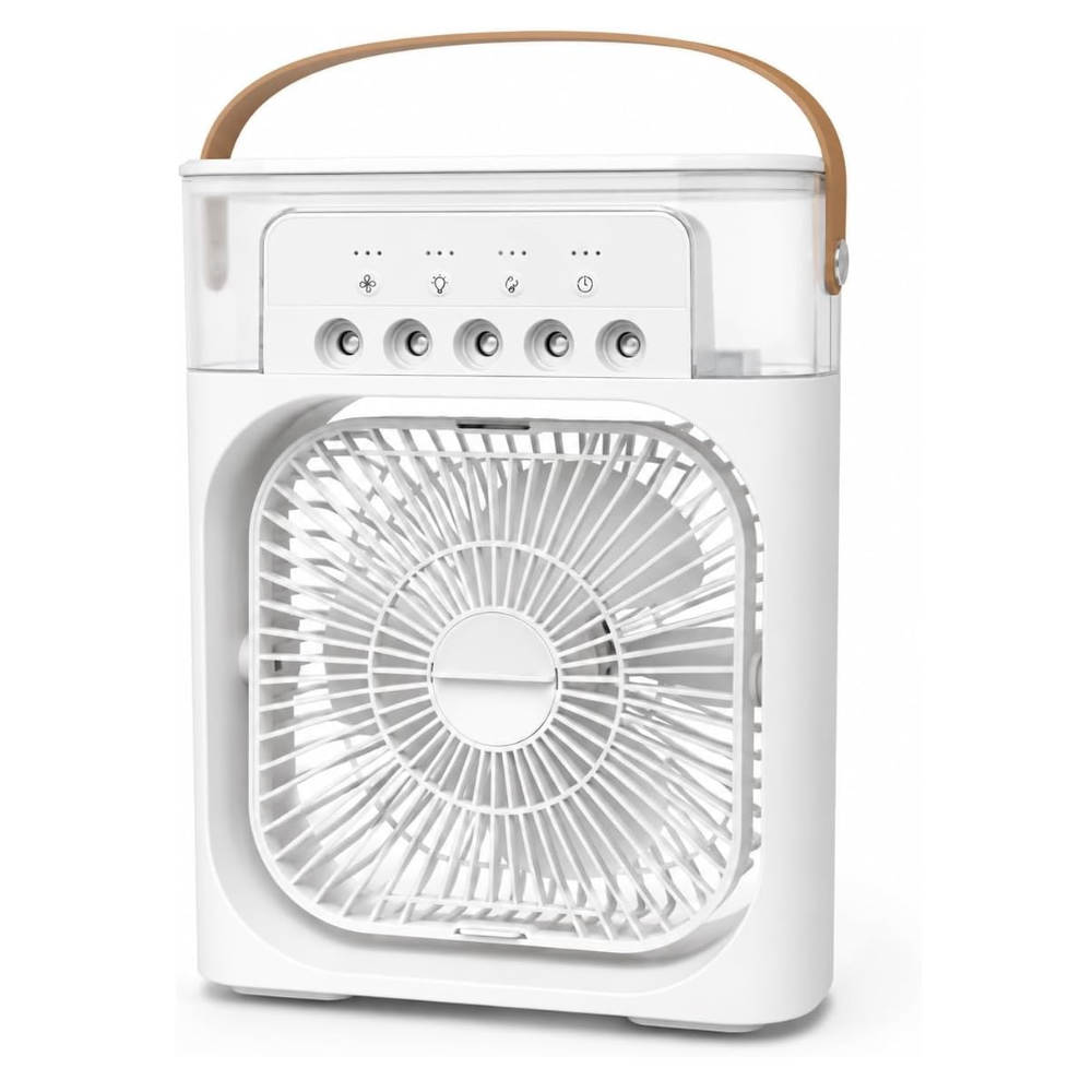 (NEW) 3-in-1 Air Cooler Humidifier Fan with LED Night Light - USB Mini Air Conditioner, 3 Fan Speeds, 3 Mist Levels, 7-Color LED, Low Noise, 400ML Water Tank