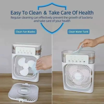 (NEW) 3-in-1 Air Cooler Humidifier Fan with LED Night Light - USB Mini Air Conditioner, 3 Fan Speeds, 3 Mist Levels, 7-Color LED, Low Noise, 400ML Water Tank